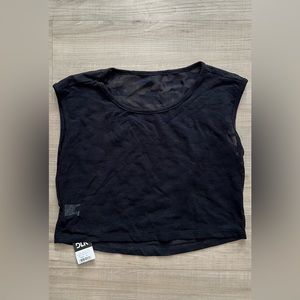 Crop shirt, see through, black mesh camouflage design, medium